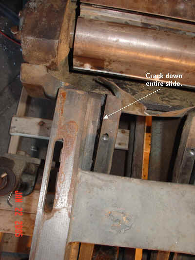 View of crack in jointer.