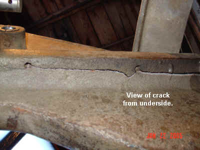 View of crack in jointer from underside.